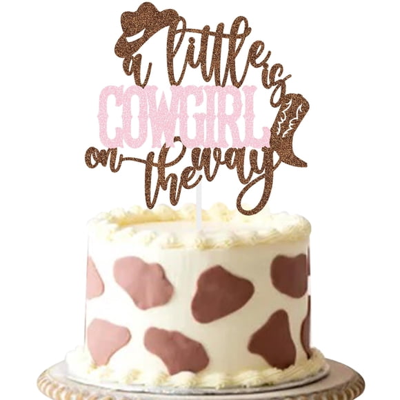 Decoración de tarta para baby shower con forma de vaquera, color rosa