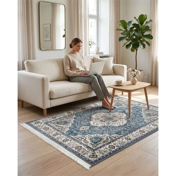 Alfombra Estilo Persa Vintage Con Flecos 120x160 Cm