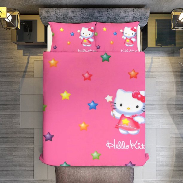 Hello Kitty Turns Into A Star 3 Pieces Duvet Cover Set Full Size Super Soft Fade Resistant Microfiber