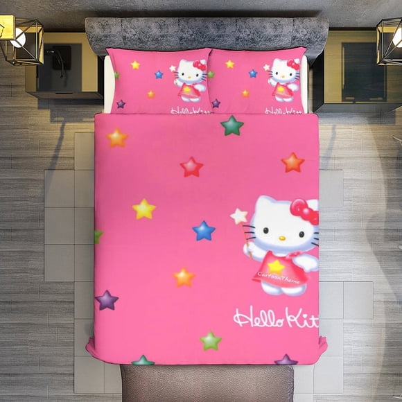 Hello Kitty Turns Into A Star 3 Pieces Duvet Cover Set Full Size Super Soft Fade Resistant Microfiber