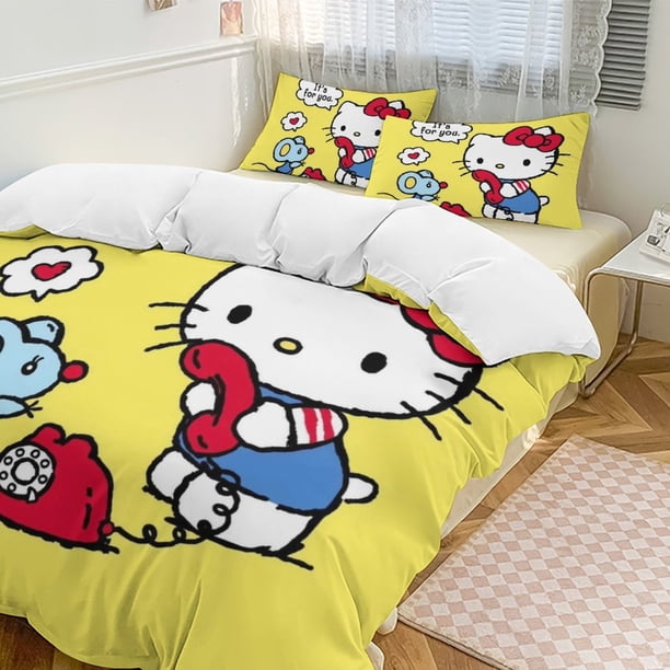 Hello Kitty 3-Piece Twin Bed Set - Includes 1 Single Comforter And 2 Pillowcases Bedding - Fade Resistant Microfiber - Hello Kitty