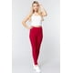 thumbnail image 2 of Saronite Pantalones Básicos de Punto de Cintura Alta y Largo Completo, Rojo Oscuro (para Mujer), 2 of 4