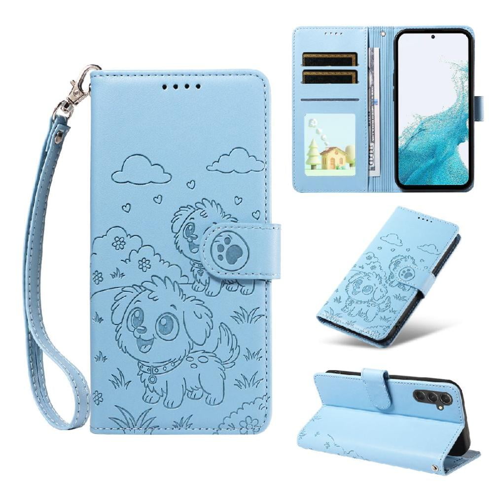 Foxdock - Funda Cartera Para Samsung Galaxy A54 5g Perro Cachorro Grabado Con Tarjetas Soporte Correa Azul
