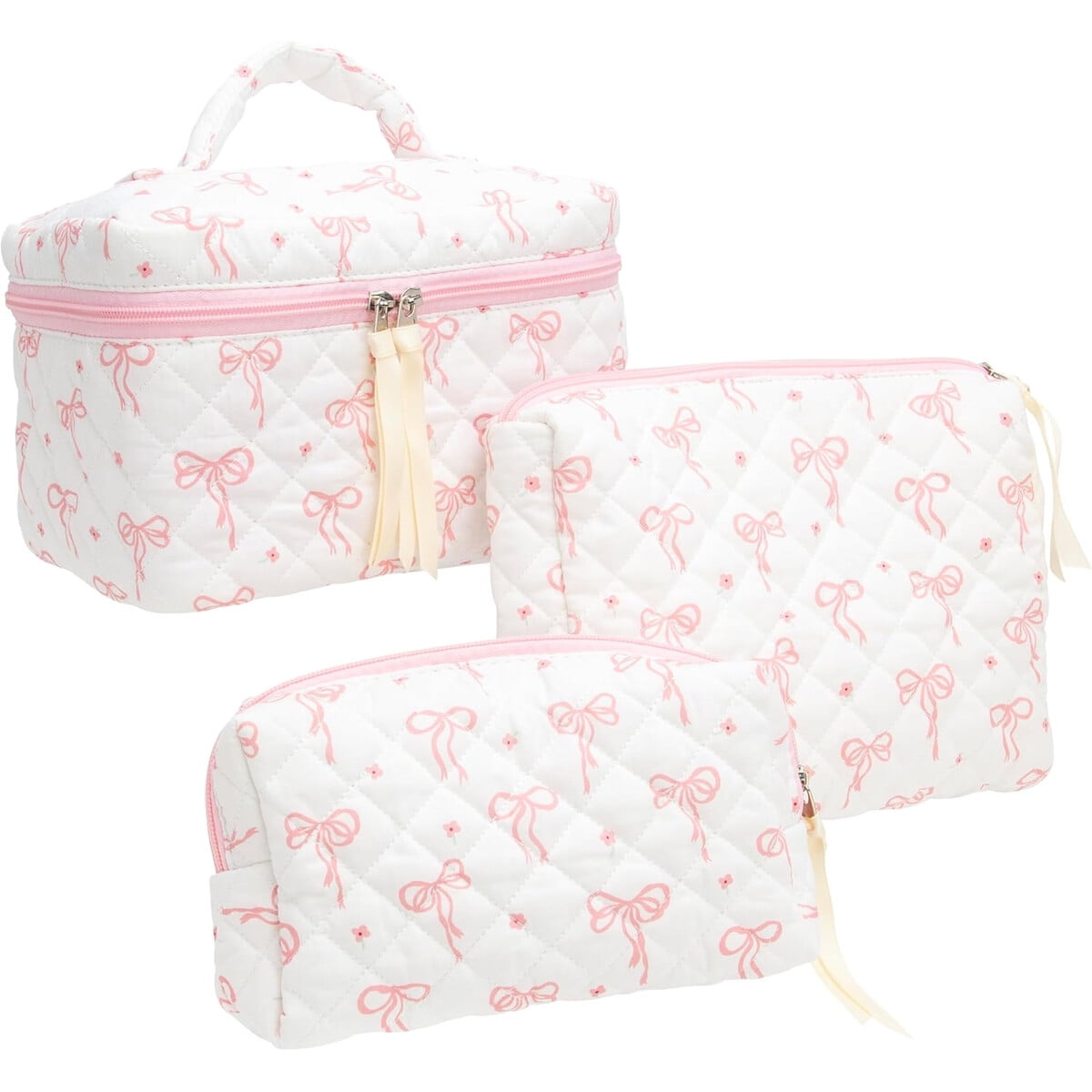 Vyseglobal - Set Neceser Maquillaje 3 Piezas Algodón Acolchado Viaje