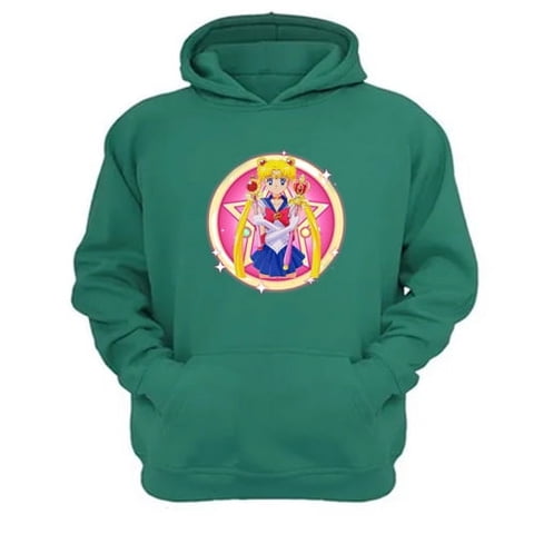 Genérico - Polerón Canguro Sailor Moon Verde Aguamarina Talla L Unisex