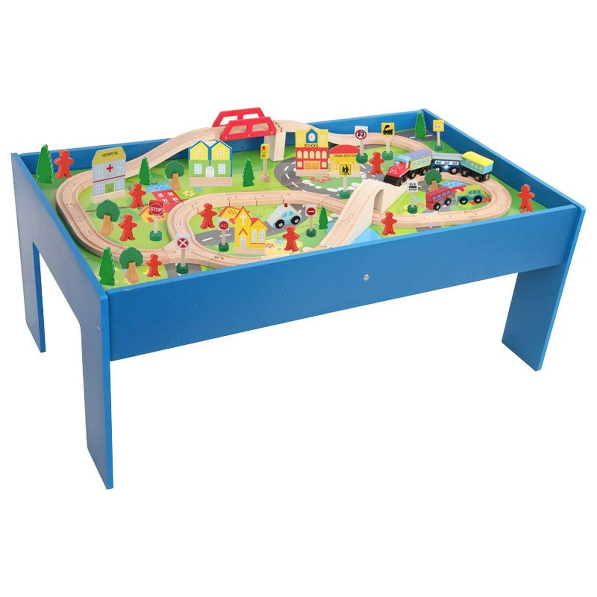 Pellitos - Mesa Educativa Azulcon Pista De Trenes De Madera