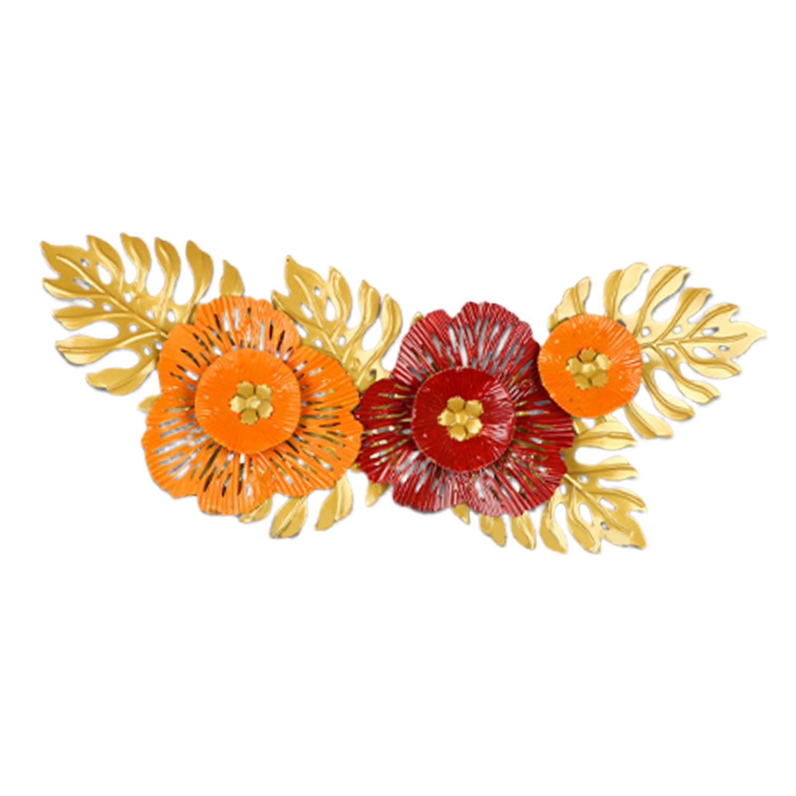 Magideal - Decoración De Arte De Pared De Metal De Flores Adorno De Decoración De Pared Moderna Escultura Para Interior Del Hotel Oficina De , Naranja Roja