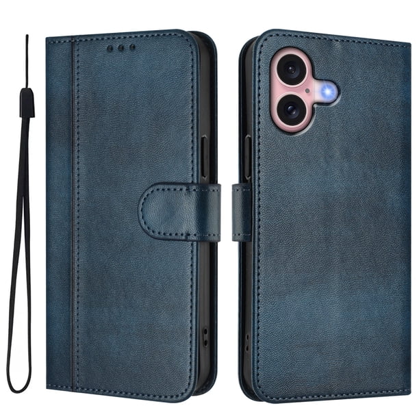 Funda Cartera para iphone 16 Protección 360° con Ranuras para Tarjetas y Soporte Azul