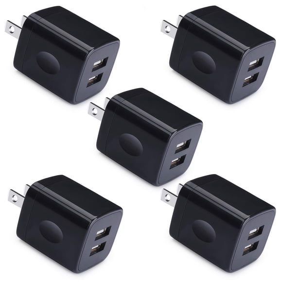 Cargador de pared USB UorMe 5 V 2.1 A de doble puerto, paquete de 5, negro