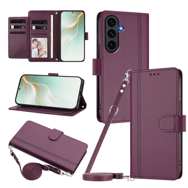Funda Tipo Libro para Samsung Galaxy S26 FE, Tapa con Imán, Morado Oscuro