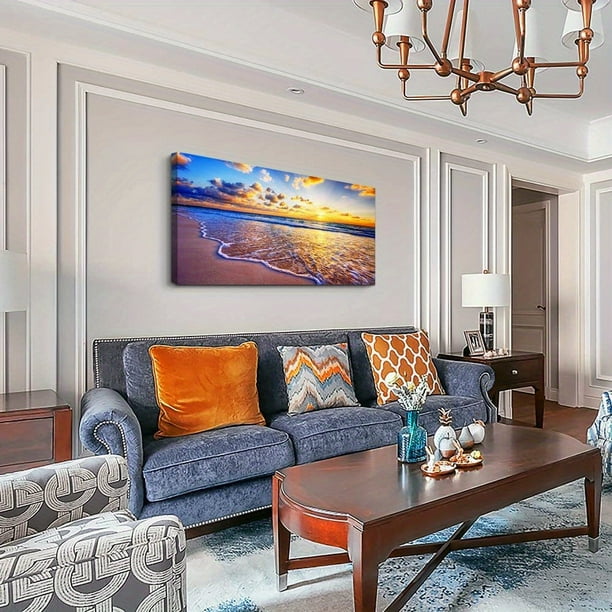 1pc, Wall Art For Living Room Canvas Print Artwork Wall Art Decor Blue Ocean Waves Sun Seaview Poster Painting Bedroom Wall Decorations Seascape Canvas Prints Picture Office Works Home Bathroom Wall D