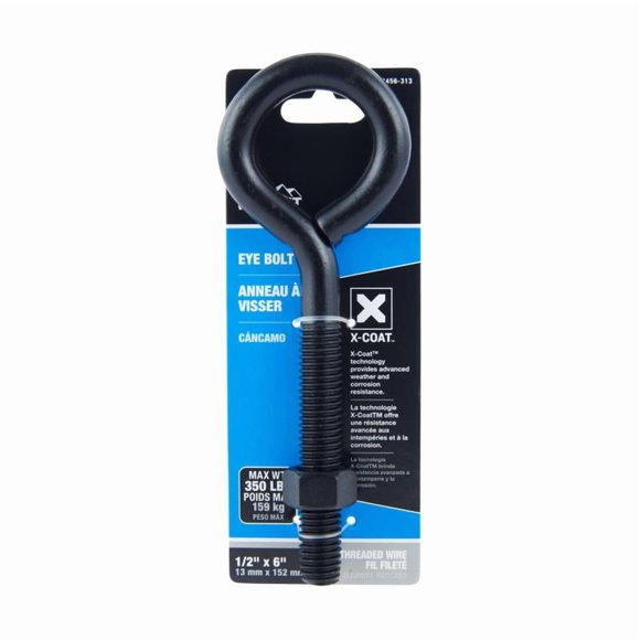Eyebolt Wright: 1,27 cm x 15,24 cm de largo, acero negro con tuerca, 158,76 kg