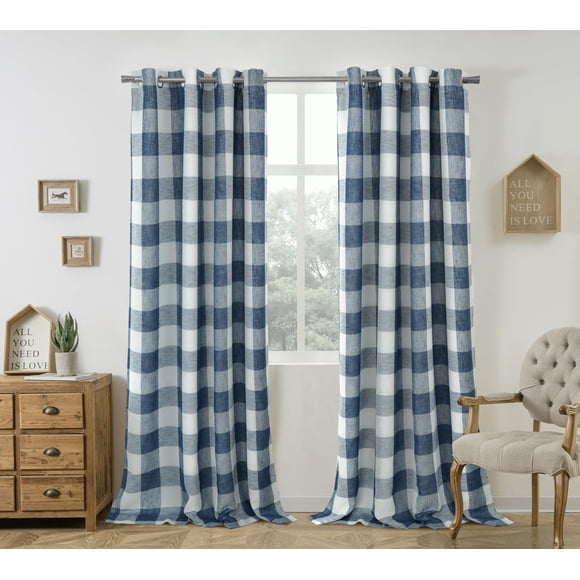 Cortinas DriftAway a Cuadros de Búfalo Azul Marino 132x213 cm Forradas