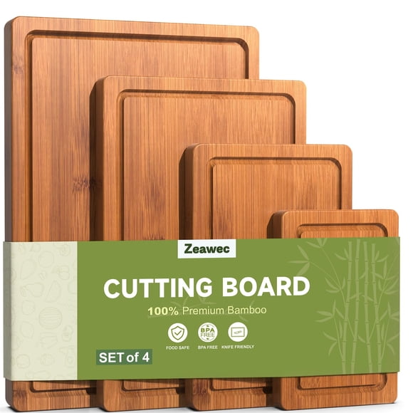 Set de Tablas para Cortar Zeawec de Bambú 4 Piezas Resistentes a Grietas