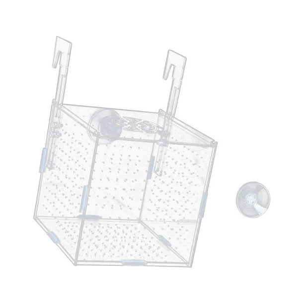 Caja de aislamiento para acuario, soporte para cría de peces, accesorios transparentes multifunción para acuario, Fly Liver Guppy, alevines para recié 15x15x15cm y gancho