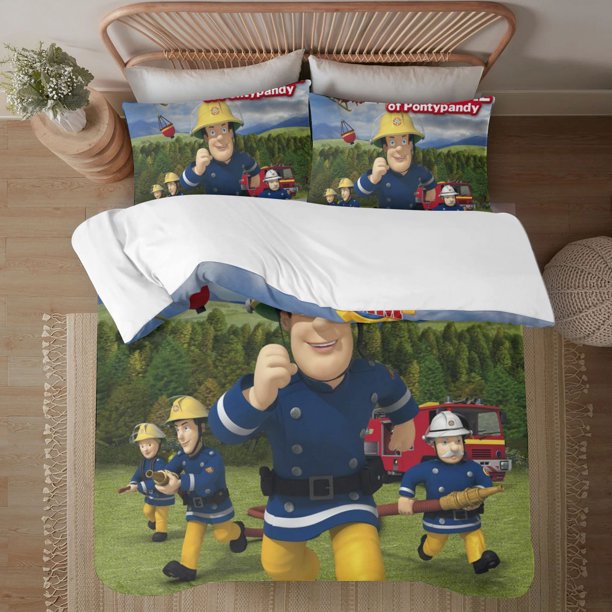 Fireman Sam Soft 3D Printed Duvet Cover Bedding Set with Comforter Cover 3 Piece Set