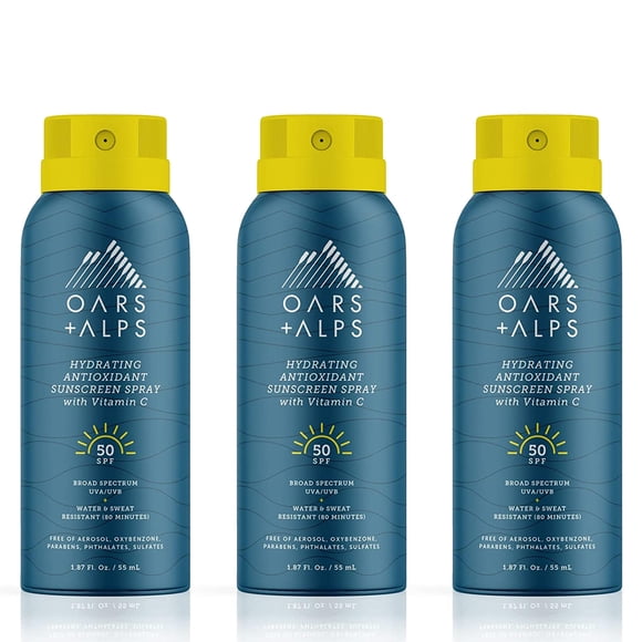 Spray de protección solar Oars + Alps, hidratante, SPF 50, 55 ml, paquete de 3