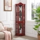 thumbnail image 3 of Curio Cabinet Lighted Glass Display Curio Cabinet w/Tempered Glass Doors and Shelves, Crown Corner Cabinet with Bulb, Corner Storage Decoration for Living room and Bedroom Cherry, 3 of 3
