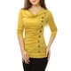 thumbnail image 5 of INSPIRE CHIC Top de Mujer con Cuello Alto, Manga Larga, Decoración de Botones, Frente Fruncido, Ajuste Regular, Pulóver Talla S Amarillo, 5 of 6