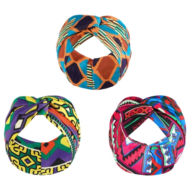 Paquete de 3 diademas africanas para mujer, anchas, estilo bohemio, con nudos, antideslizantes, para el pelo, para deporte, yoga, entrenamiento, elásticas.