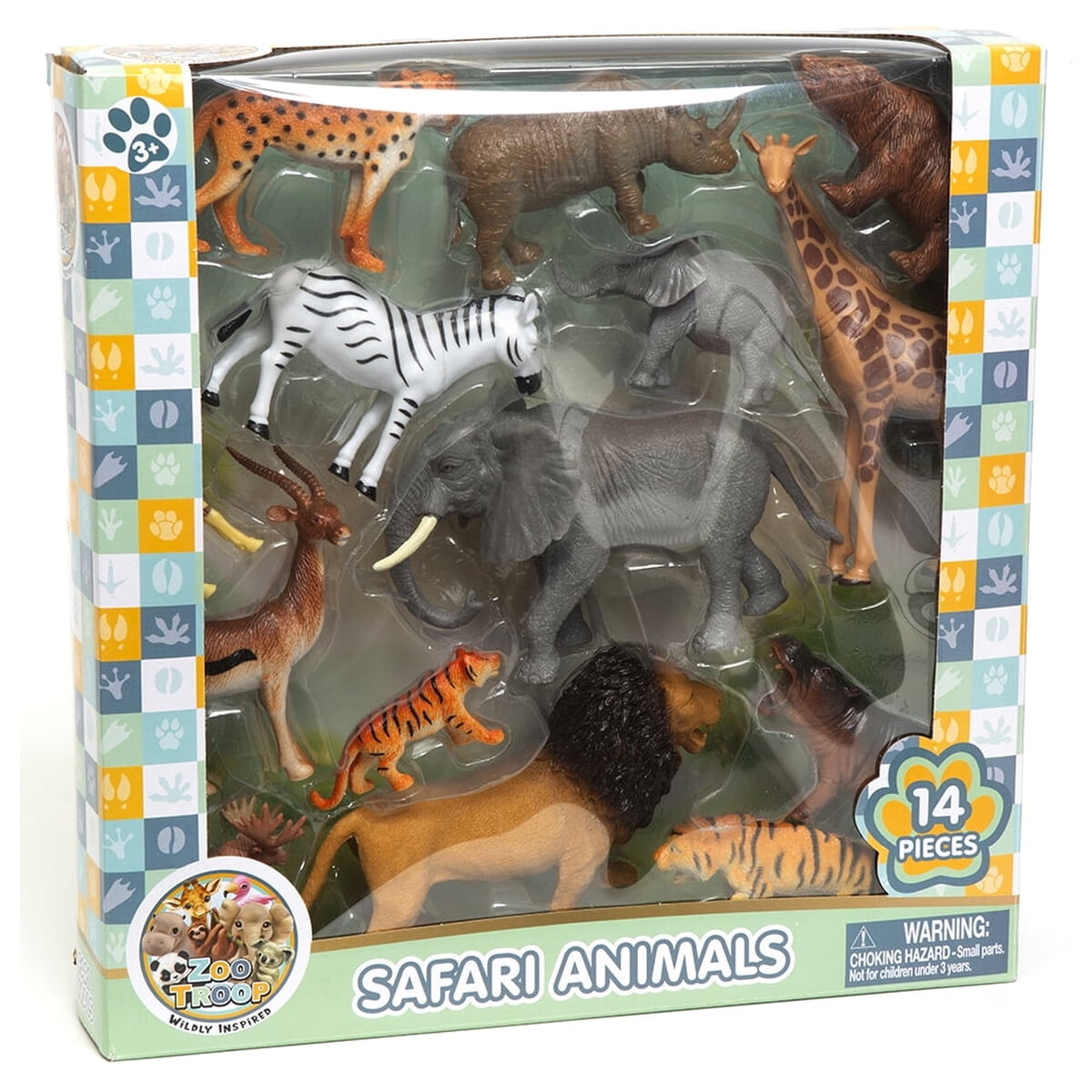 Set Animales Safari Zoo Troop 14 Piezas Coleccionable Plastico