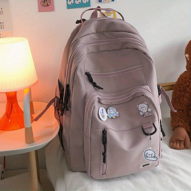 Upgrade Your School and Travel Game with Our Kawaii Canvas Backpack - Simple Preppy Style with Large Capacity for Women