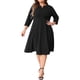 thumbnail image 1 of Agnes Orinda Trajes de Halloween Vestido de Talla Grande para Mujer Invitada de Boda Trabajo Midi Escote en V con Muesca Vestidos de Línea A de Manga 3/4 4X Negro, 1 of 6