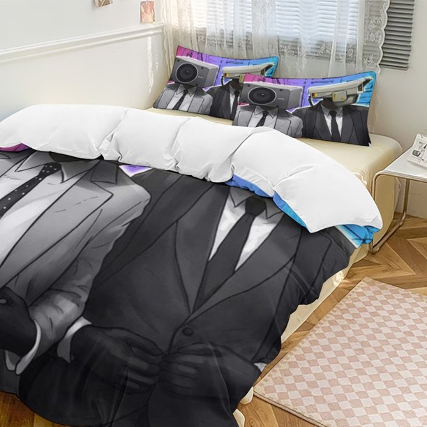 Skibidi Toilet 3-Piece Bedding Set Soft Warm And Comfortable Soft Bed Set for Bedroom