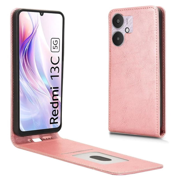 Funda tipo folio para Xiaomi Redmi 13R con soporte magnético y protección para la cámara Oro rosa