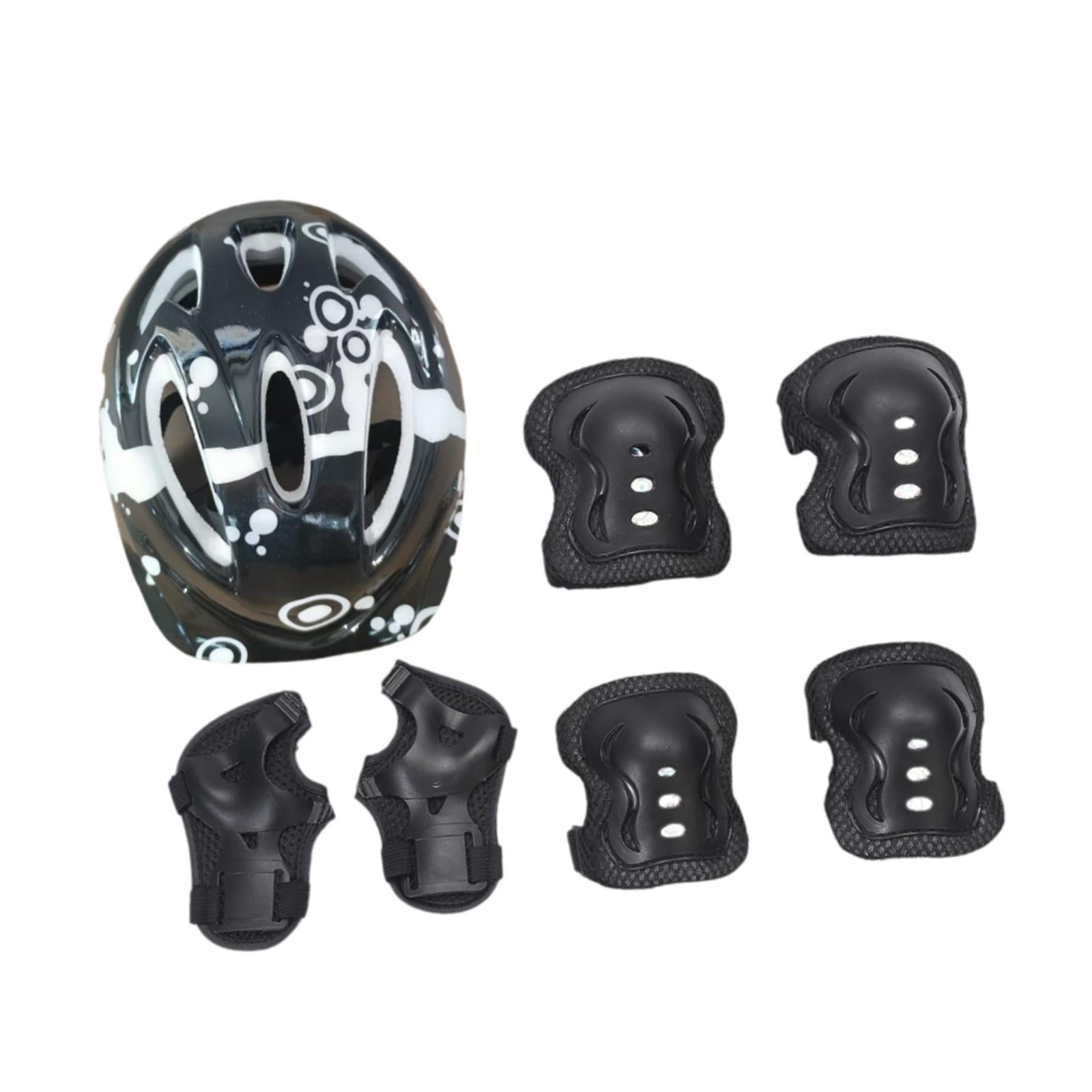 Magideal - Kit De 7 Cascos De Bicicleta Para Niños, Rodilleras, Coderas Y Muñequeras, Accesorios Para Sombrero, Casco De Patinaje Para Niños, Monopatín Para Exte Negro