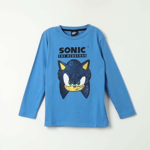 Polera Manga Larga Niño Reversible Azul Sonic