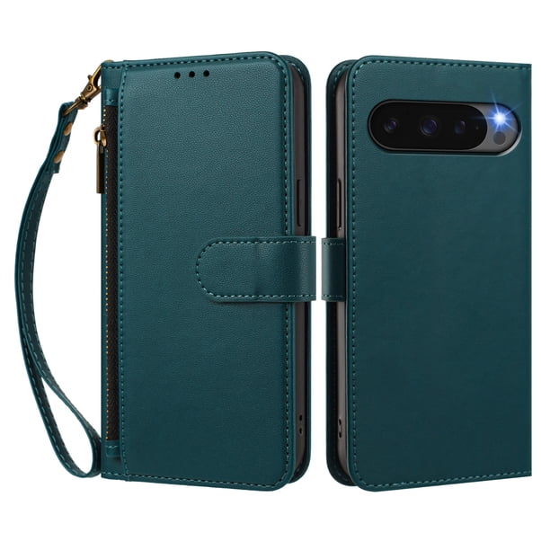 Funda Tipo Billetera para Google Pixel 10 Pro XL 5G con Soporte y Bolsillo con Cierre Verde