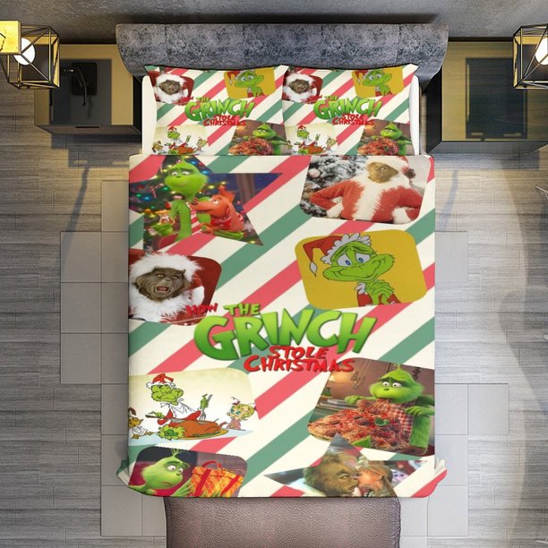 Comforter Set Queen Size Grinchy Pets That Wont Find Treats Under the Tree This Christmas Set with 2 Pillowcases for All SeasonsBedding Set 3pcs for Kids Boys Girls Bedroom Decor Bed Sheets
