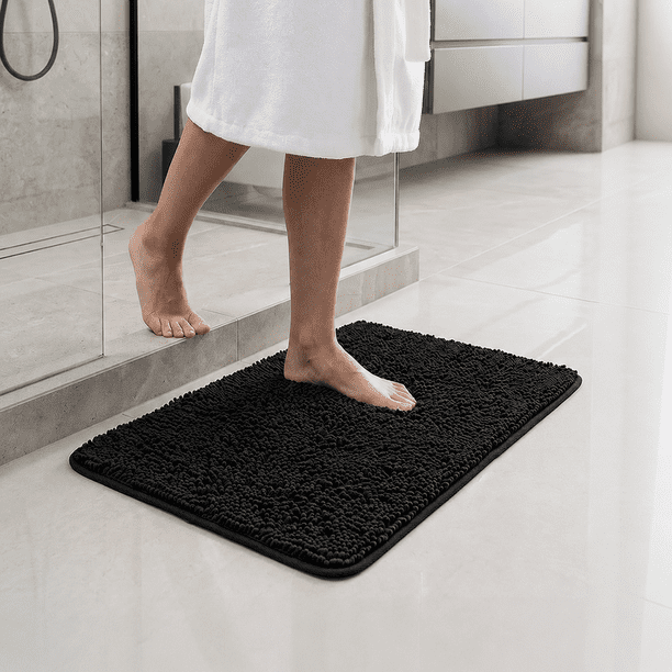 Alfombra De Baño 40 X 60 Cm Chenille Antideslizante Negro