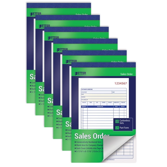 Libros de pedidos de venta Better Office Products, paquete de 6, 300 juegos