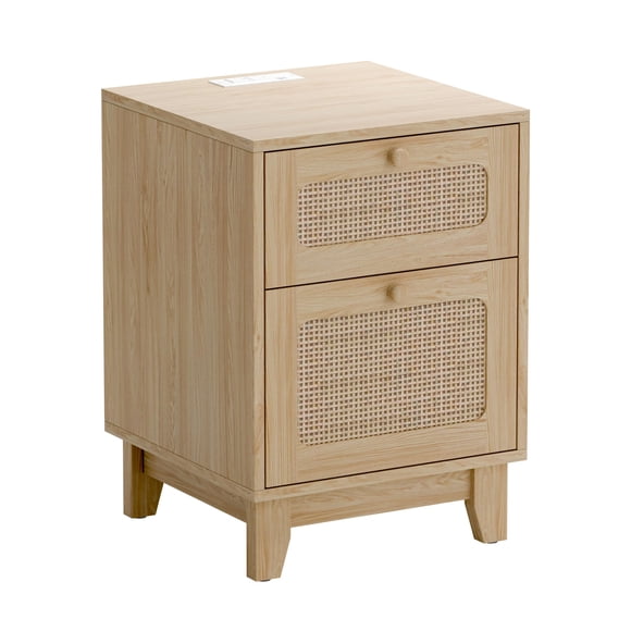 Mesa de Noche Betterhood de Madera y Ratán 40x40x56 cm con USB Tipo-C