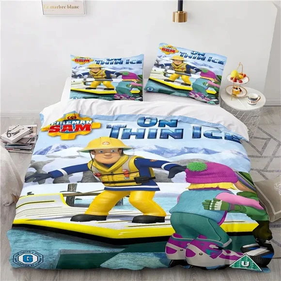 v913 Bed Sheets Cartoon Fireman Sam Toys Bedding Set Duvet Cover Bed Set Quilt Cover Pillowcase Comforter king Queen Size Boys Adult Bedding Set 3-Piece Bedding Set (1 Duvet Cover + 2 Pillow Shams) Be