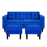 Bodevir - Sofa New Retro 3C + 2 Pouf Felpa 00 Azul Rey