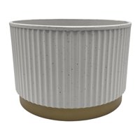 Fliperex - Macetero Plastico Redondo Bajo Premium Blanco Base Dorado Blanco