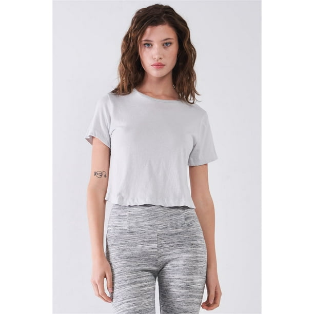 Saronite Top Básico de Algodón de Manga Corta con Espalda Abierta y Pétalos, Color Moonshine (para Mujer)