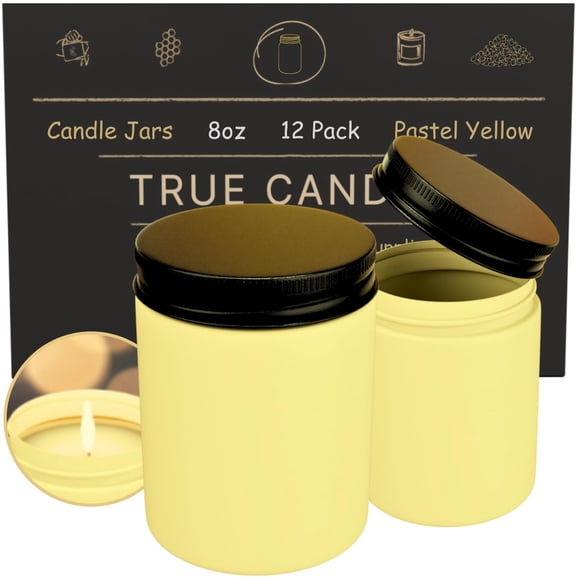 Frascos para velas True Candle de 8 oz, paquete de 12, amarillo pastel