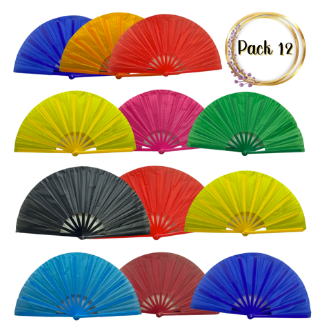 Genérico - Pack 12 Abanicos Grandes Multicolores Bailes Primavera / Verano Surtidos