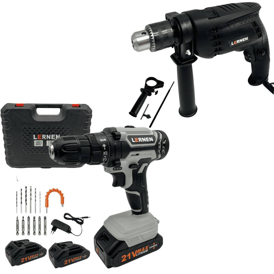 Lernen - Pack Taladro Inalámbrico 2 Baterías + Taladro Percutor
