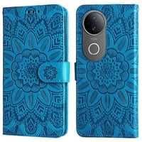 Funda Tipo Cartera Foxdock Para Vivo S20 , Diseño Girasol En Relieve, Cuero Pu, Cierre Magnético, Soporte Y Tarjetero