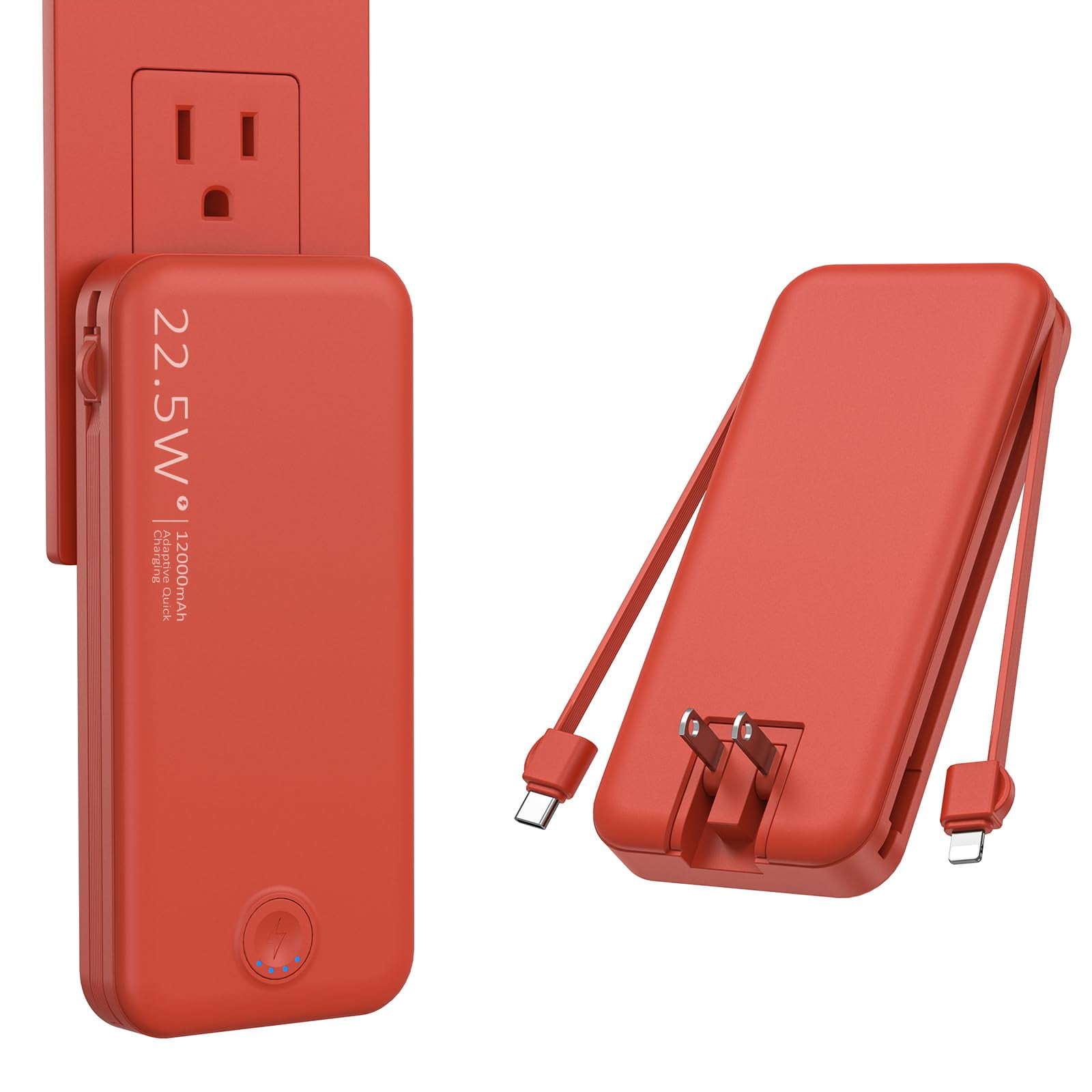 Cargador Portátil Nusyddy De 12000 Mah Con Cable Integrado Y Enchufe