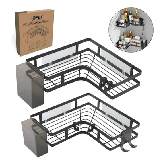 Organizador De Ducha Esquinero Homely Acero Inox Set X2 Negro