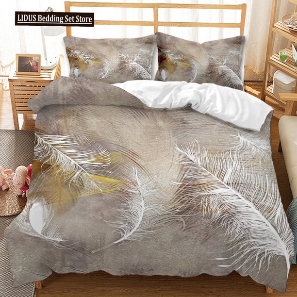 v1046 Bed Sheets Feathers Duvet Cover Set Birds Further Decorative Bedding Set For Kids Boys Girls Teens Polyester Bedding Set King Size 3-Piece Bedding Set (1 Duvet Cover + 2 Pillow Shams) Bed Sheets