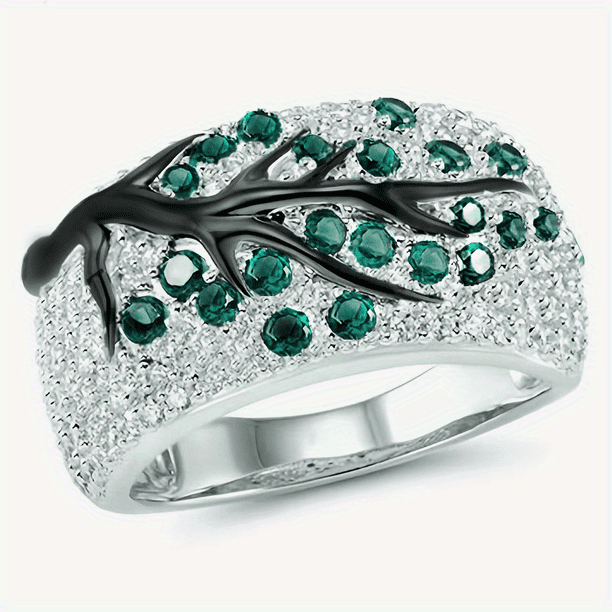 Tree Of Life Ring Full Of Shiny Zircon Elegant Alloy Finger Ring For Women & Girls 1 Pc