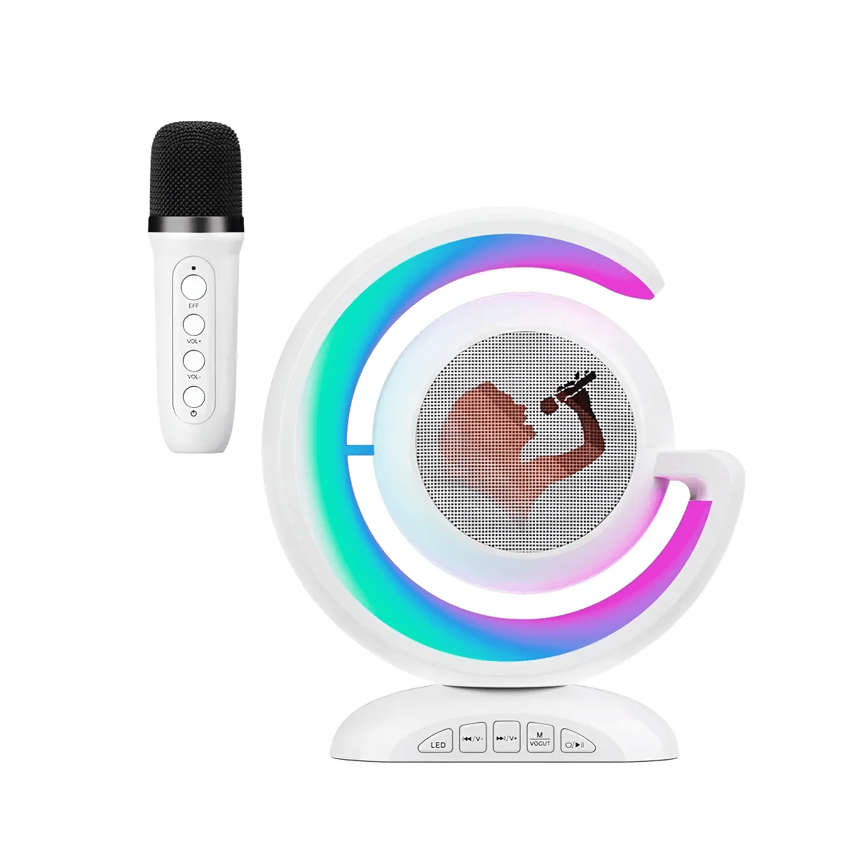 Parlante Karaoke Belug Niños Con Microfono Portatil Recargable Bt Blanco