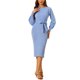 thumbnail image 1 of INSPIRE CHIC Vestido de Mujer de Punto Cuello Redondo Linterna Manga 3/4 con Cinturón Dobladillo Plisado Tallas XS Azul Haze, 1 of 6